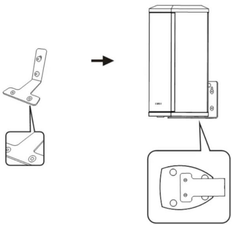 Technical diagram showing a mechanical bracket assembly before and after modification, with labeled parts and directional arrow.
