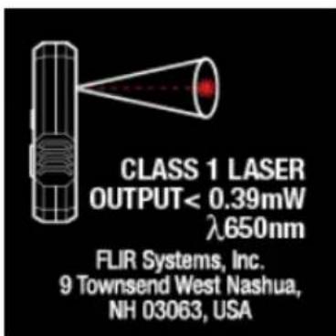 CLASS 1 LASER OUTPUT< 0.39mW λ650nm FLIR Systems, Inc. 9 Townsend West Nashua, NH 03063, USA