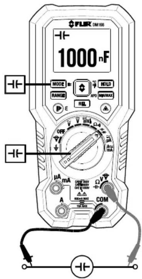 FLIR 0M166 + - 1000 nF MODE B: RANGE APO HOLD MAG/MAX E REL OFF V V HV Q μA mA Ω V COM A SODA MAX 10A MAX - + -