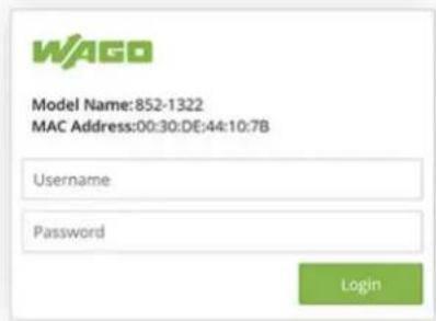 WAGO Model Name:852-1322 MAC Address:00:30:DE:44:10:7B Username Password Login
