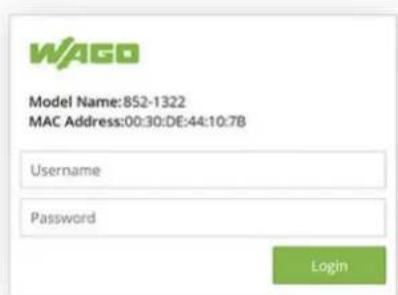 WAGO Model Name:852-1322 MAC Address:00:30:DE:44:10:7B Username Password Login