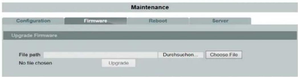 Maintenance Configuration Firmware Reboot Server Upgrade Firmware File path Durchsuchen... Choose File No file chosen Upgrade