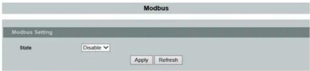 Modbus Modbus Setting State Disable Apply Refresh