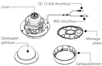 Linse DC 12 Volt Anschluss BNC-Anschluss Glaskuppel- gehäuse Montage- platte Gehäuserahmen