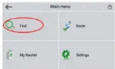 Main menu Find Route My Navibel Settings
