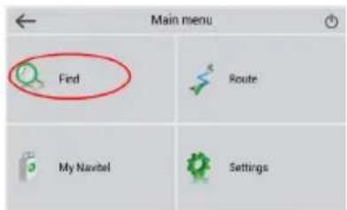 Main menu Find Route My Naviger Settings