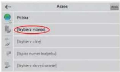 [Wybierz miasto] [Wybierz ulice] [Wpisz numer bodynku] [Wybierz skrzyżowanie]