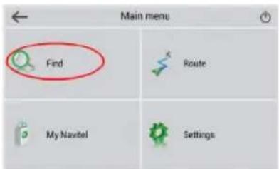 Main menu Find Route My Navigol Settings
