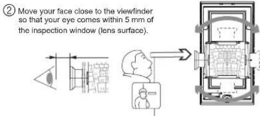 ② Move your face close to the viewfinder so that your eye comes within 5 mm of the inspection window (lens surface).
