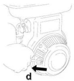 Line drawing of a hand adjusting a mechanical component with a labeled arrow (d), no text or symbols present.