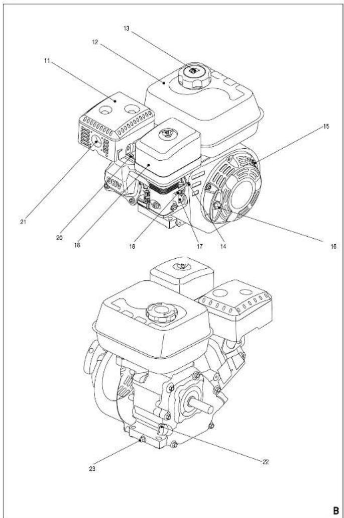 Technical diagram of a mechanical device with numbered parts for identification