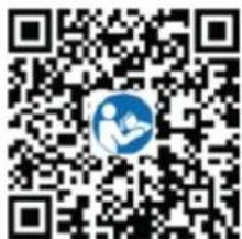 QR code with a blue circular logo containing a stylized human figure in the center.