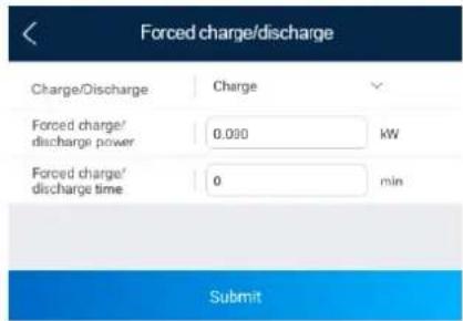 Forced charge/discharge Charge/Discharge Charge Forced charge/ discharge power 0.090 kW Forced charge/ discharge time 0 min Submit