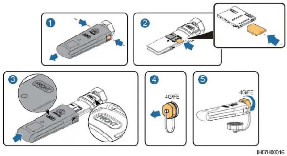 Diagram illustrating five steps of device assembly and installation, labeled 1 to 5 with Chinese annotations.