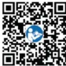 QR code with a blue circular logo containing two stylized human figures in the center.