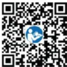 QR code with a blue circular logo containing a stylized human figure in the center.