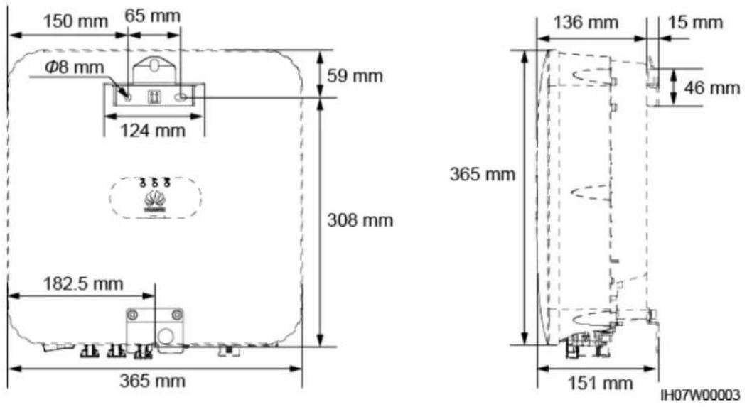 150 mm 65 mm Ø8 mm 124 mm 59 mm 308 mm 182.5 mm 365 mm 136 mm 15 mm 46 mm 365 mm 151 mm IH07W00003