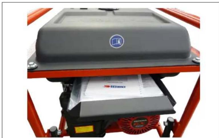 Industrial machine with red frame and paper feed, no visible text or symbols on the device itself