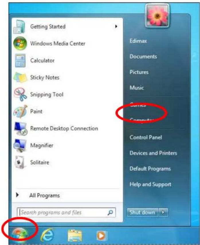 Getting Started Windows Media Center Calculator Sticky Notes Snipping Tool Paint Remote Desktop Connection Magnifier Solitaire All Programs Search programs and files Edimax Documents Pictures Music Games Computers Control Panel Devices and Printers Default Programs Help and Support Shut down
