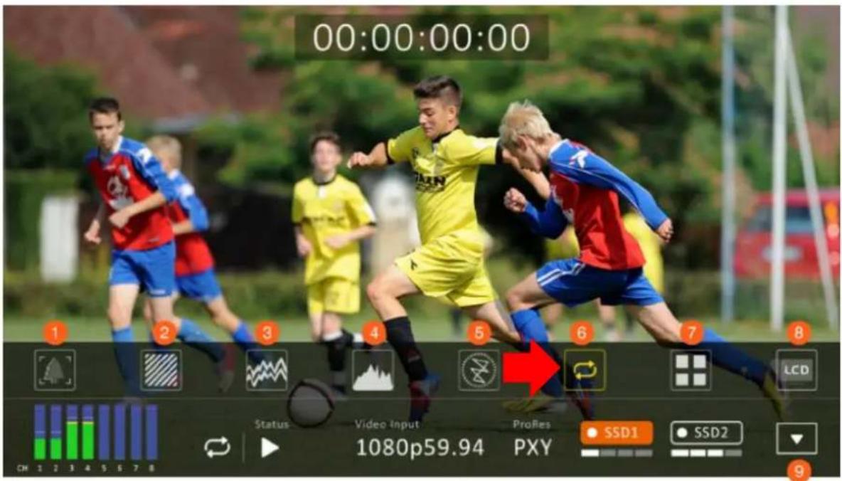 00:00:00:00 1 2 3 4 5 6 7 8 Status Video Input ProRes SSD1 SSD2 1080p59.94 PXY CH 1 2 3 4 5 6 7 8