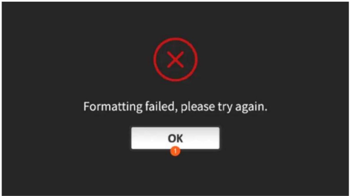 Formatting failed, please try again. OK 1