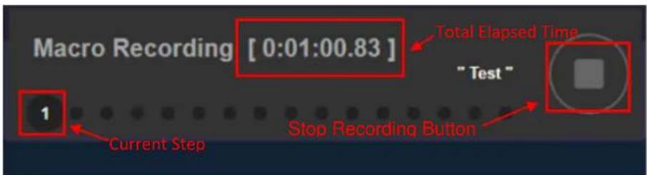 Macro Recording [0:01:00.83] Total Elapsed Time "Test" 1 Current Step Stop Recording Button