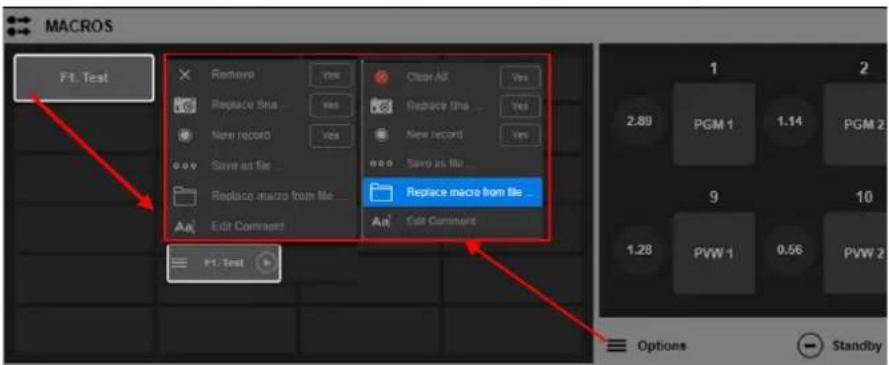 MACROS F1. Test Remove New record Save as file Replace macro from file Edit Comment Close All Replace this... New record Save as file Replace macro from file Edit Comment F1. Test Options Standby