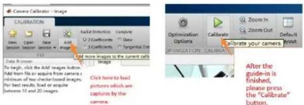 Camera Calibration - Image CALIBRATION New Open Save Add Session Session Session 0 Add Image Add more images to the current call Image Optimization Options Calibrate Zoom In Zoom Out Default Calibrate your camera. Byout Optimization CALIBRAT After the guide-in is finished, please press the "Calibrate" button.