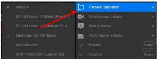 Remove BC-100 Lumx 12.0mm (Free-1) BC-100 Lumx 12.0mm (HTC -1) DataVideo BC-100 12mm No Calibration SC/NY PMW-560 Fujian8-123 Camera Calibration Synchronous camera Bind to tracker Apply tracker attitude Position Rotation Reset Reset