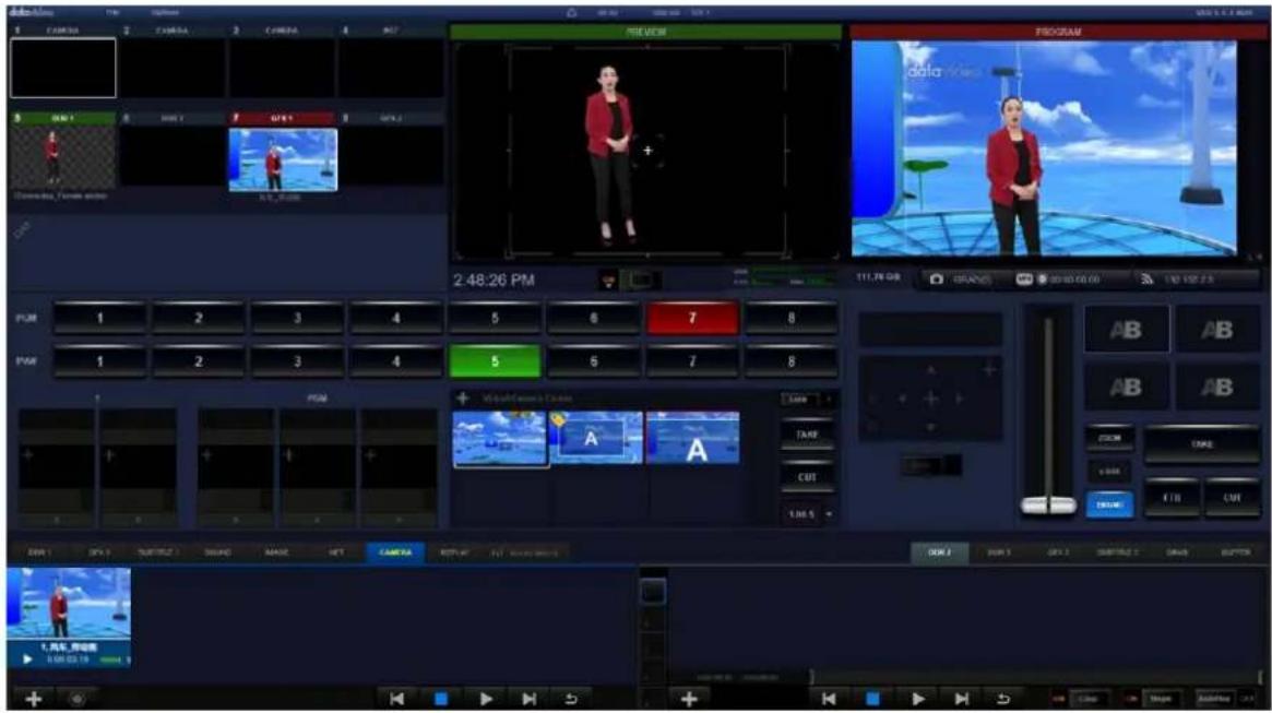 Screenshot of a video editing software interface showing multiple video and audio tracks with Chinese labels and status indicators.
