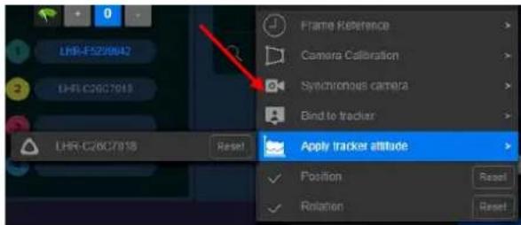 LHR-F520642 LHR-C26C7018 UHR-C26C7018 Reset Frame Reference Camera Calibration Synchronous camera Bind to tracker Apply tracker attitude Position Rotation Reset