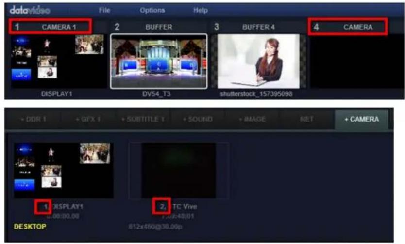 data/video File Options Help 1 CAMERA 1 2 BUFFER 3 BUFFER 4 4 CAMERA DISPLAY1 DV54_T3 shutterstock_157395098 + DDR 1 + GIFX 1 + SUBTITLE 1 + SOUND + IMAGE NET + 1 DISPLAY1 2 TC Vive DESKTOP 612x460@g30.00p