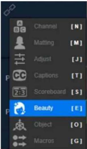 Channel [N] Matting [M] Adjust [J] Captions [T] Scoreboard [S] Beauty [E] Object [O] Macros [G]