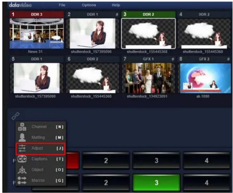 datavideo File Options Help 1 DDR 3 2 DDR 1 # 3 DDR 2 4 DDR 2 News 31 shutterstock_157395098 shutterstock_155445368 shutterstock_155445368 5 DDR 1 6 DDR 2 7 GFX 1 # 8 GFX 2 # shutterstock_157395098 shutterstock_155445368 shutterstock_134923091 ab.1080 Channel [N] Matting [M] Adjust [J] Captions [T] Object [O] Macros [G] 2 3 4 2 3 4