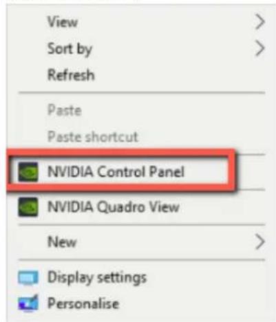 View Sort by Refresh Paste Paste shortcut NVIDIA Control Panel NVIDIA Quadro View New Display settings Personalise