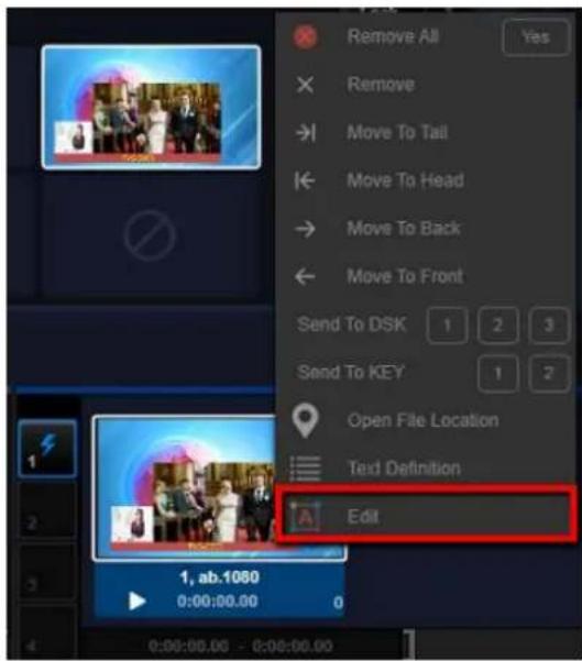 Remove All Remove Move To Tail Move To Head Move To Back Move To Front Send To DSK 1 2 3 Send To KEY 1 2 Open File Location Text Definition Edit 1, ab.1080 0:00:00.00 0 0:00:00.00 - 0:00:00.00