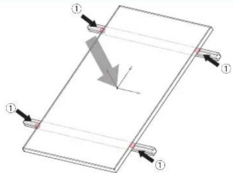 Diagram showing a mechanical or structural component with labeled parts and directional arrows indicating force or movement.