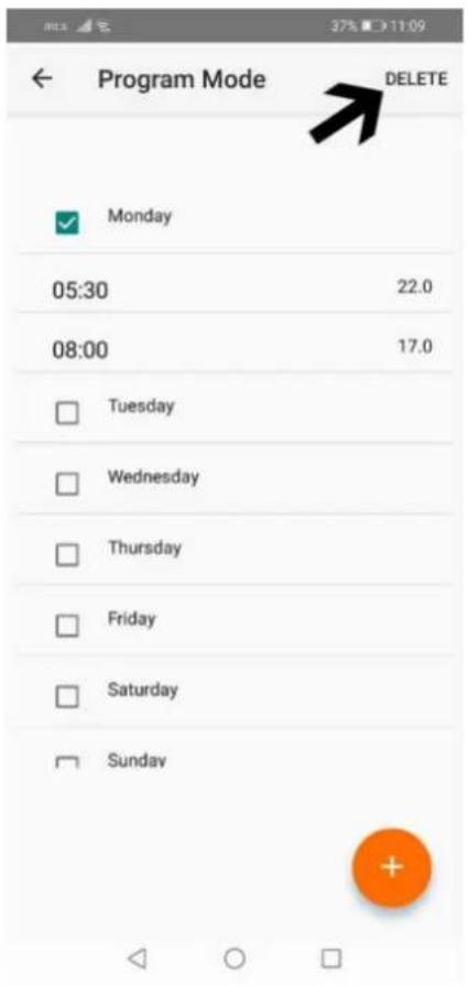 Program Mode DELETE Monday 05:30 22.0 08:00 17.0 Tuesday Wednesday Thursday Friday Saturday Sunday