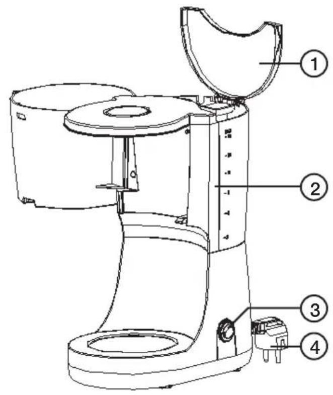 Technical diagram of a kitchen mixer with numbered parts labeled 1 to 4