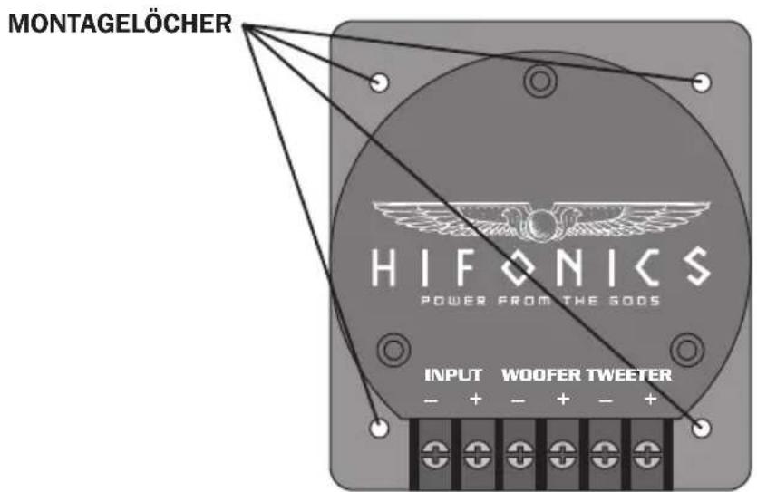 MONTAGELÖCHER HIFONICS POWER FROM THE GODS INPUT WOOFER TWEETER - + - + - +