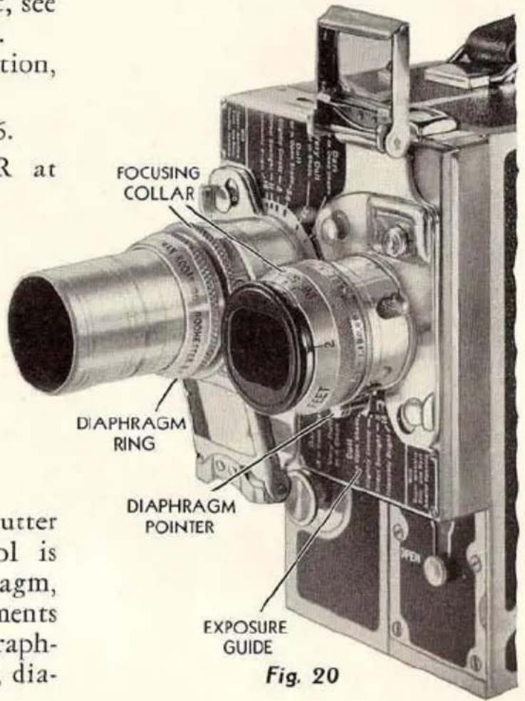 see tion, . R at FOCUSING COLLAR DIAPHRAGM RING DIAPHRAGM POINTER EXPOSURE GUIDE Fig. 20