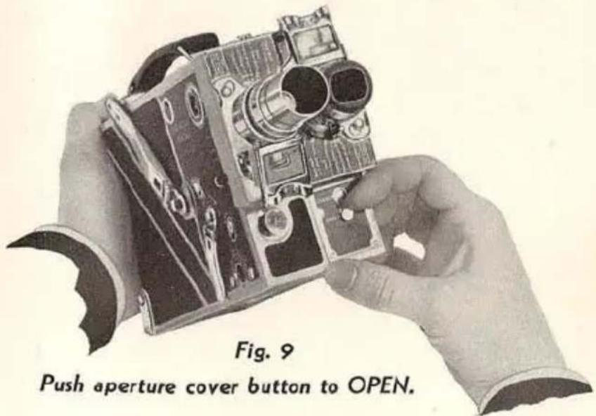 Fig. 9 Push aperture cover button to OPEN.