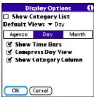 Display Options Show Category List Default View: ▼ Day Agenda Day Month ✓ Show Time Bars ✓ Compress Day View ✓ Show Category Column OK Cancel