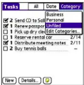 Tasks All Data Category ✓ 2 Send CD to Sall Business ✓ 1 Renew passpor Personal □ 1 Pick up dry cle Unfiled □ 1 Reserve rental car 2/14 ✓ 1 Distribute meeting notes 2/11 □ 2 Buy tennis balls -