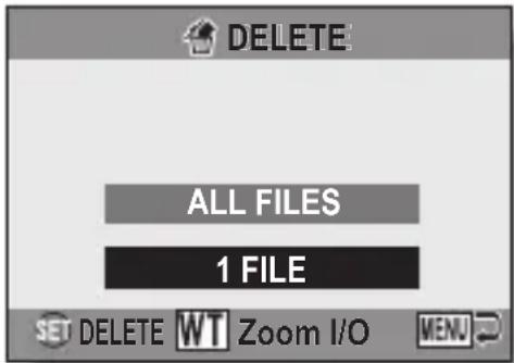 DELETE ALL FILES 1 FILE SET DELETE WT Zoom I/O MENU