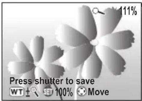 Press shutter to save WT ± SET 100% Move