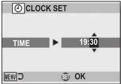 CLOCK SET TIME 19:30 MENU SET OK