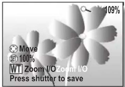 109% Move 100% WT Zoom I/O Zoom I/O Press shutter to save