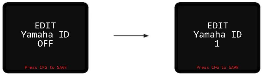 graph LR A["EDIT Yamaha ID OFF"] --> B["EDIT Yamaha ID 1"] style A fill:#000,stroke:#fff,color:#fff style B fill:#000,stroke:#fff,color:#fff