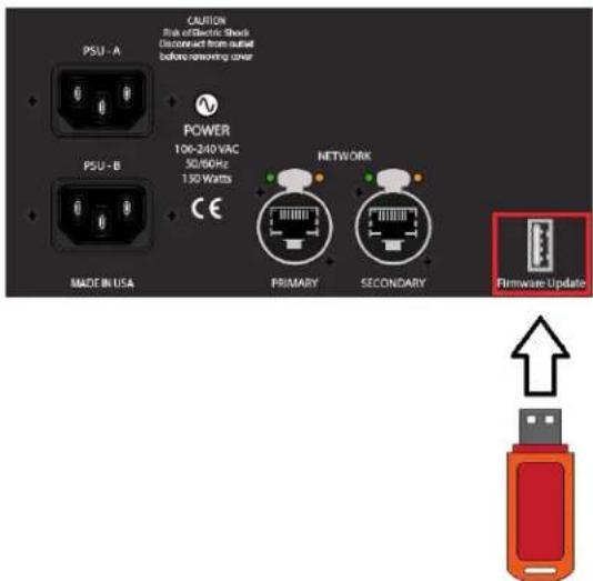 PSU - A CAUTION Risk of Electric Shock Disconnect from audio before removing over PSU - B POWER 106-240 VAC 50/60Hz 1.50 Watts CE MADE IN USA NETWORK PRIMARY SECONDARY Firmware Update